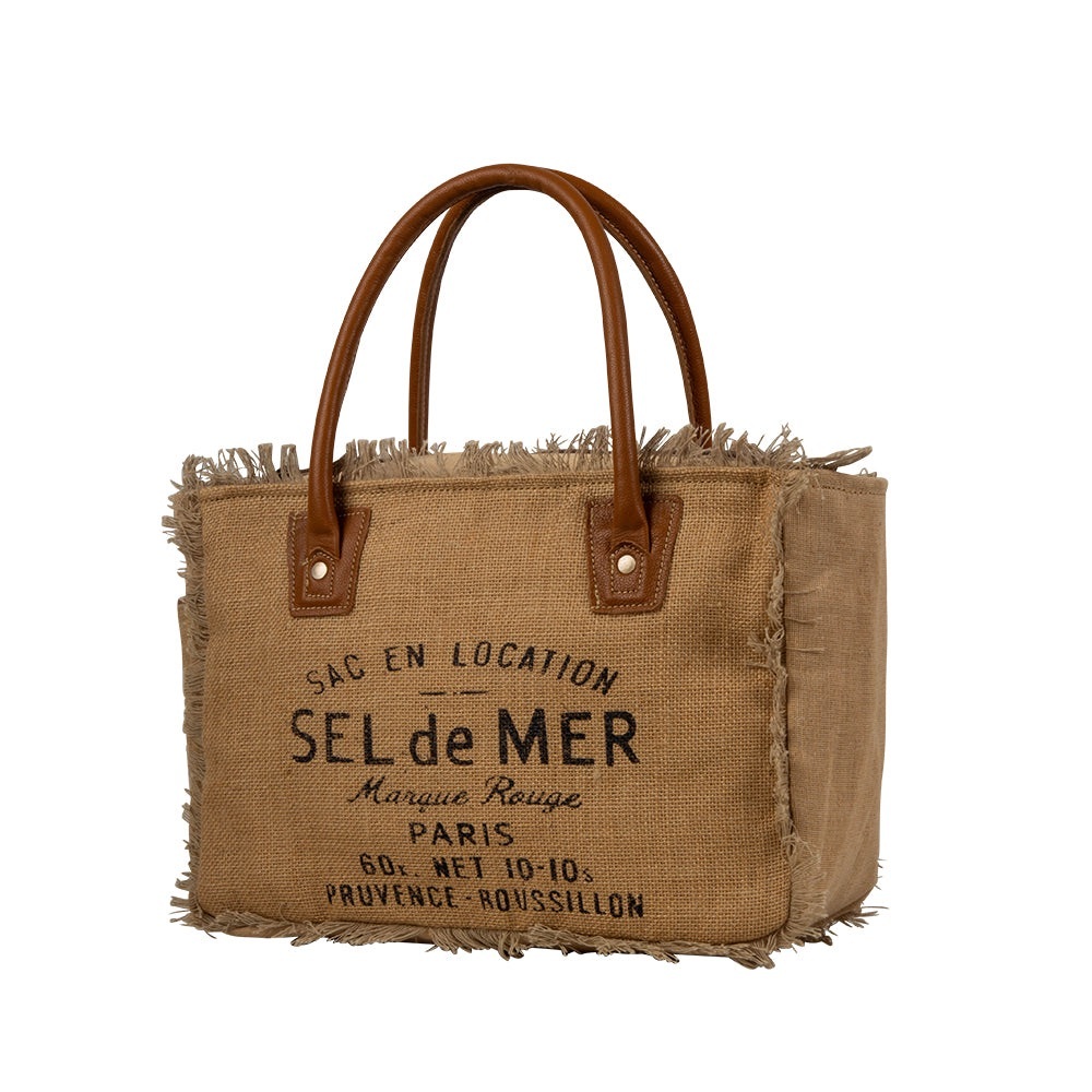 NWOT Myra Sel De Mer Canvas Leather Tote Bag Frayed Fringe French Market Rustic - Picture 3 of 5